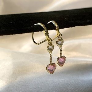 Sterling Silver Earrings Crystal Hearts Leverback